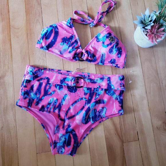 MAUI & Sons NWOT 2pc Halter Swim Suit High Rise Bottom - S - Picture 1 of 12